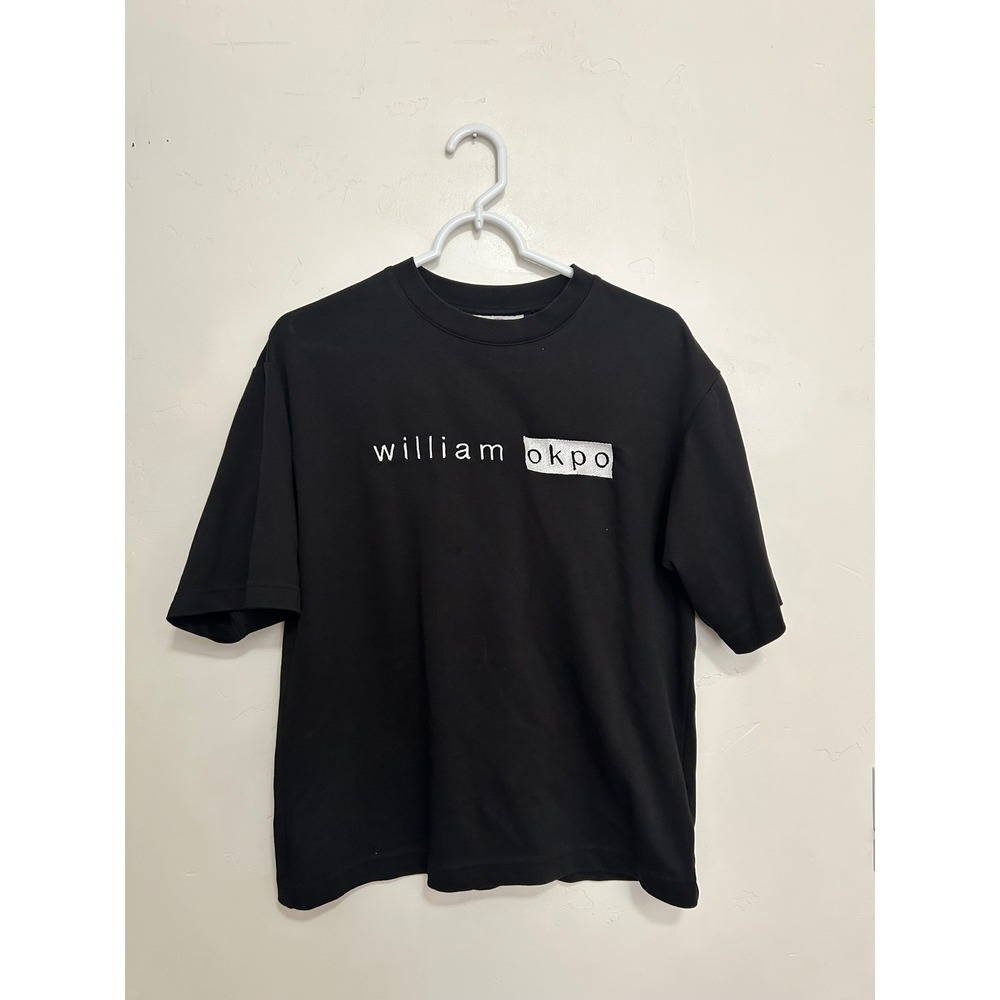 William Okpo Womens Black Embroidered Logo Boxy Cotton T-Shirt Small Made in USA